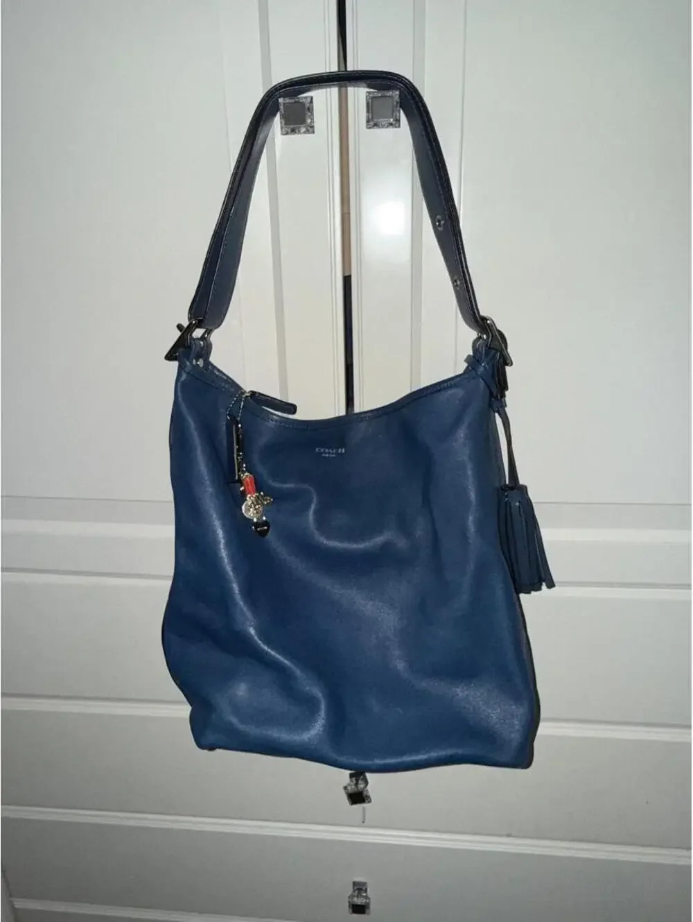 Coach legacy cobalt blue leather shoulder bag with tassel detail #coach #luxury